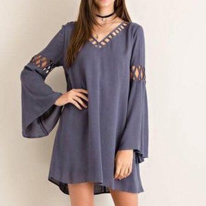 Detail Sleeve Entro Dress Blue-Grey